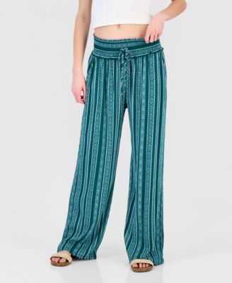 Juniors' Smocked-Waist Printed Wide-Leg Pants