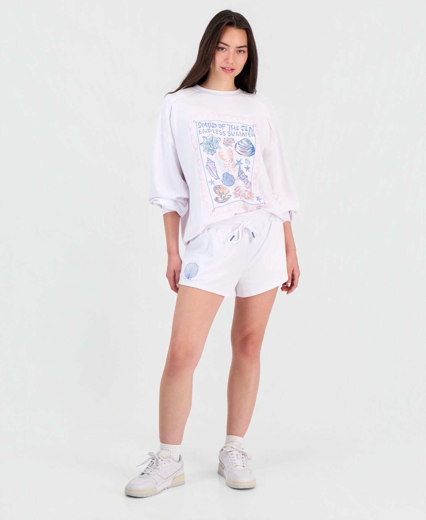 Женские шорты Rebel Veil Juniors' French Terry Drawstring-Waist, цвет: Белый — фото 1