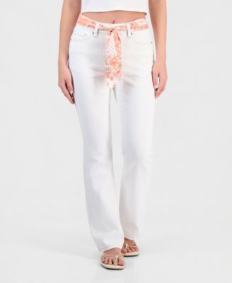 Juniors' Mid-Rise Scarf-Belt Bootcut Jeans