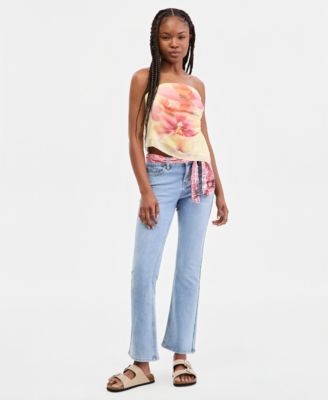 Juniors' Mid-Rise Scarf-Belt Bootcut Jeans