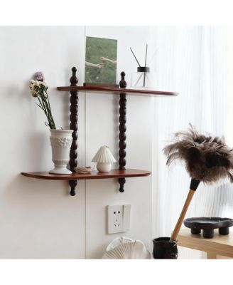 Two-Tier Wall Floating Shelf with Roman Columns for Home Decor