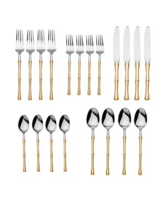 Rattan Mirrored Accented Gold 20-Pc. Flatware Set, Service For 4