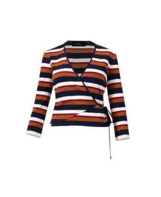 Women's V-Neck Wrap Blouse with Color Block Stripes