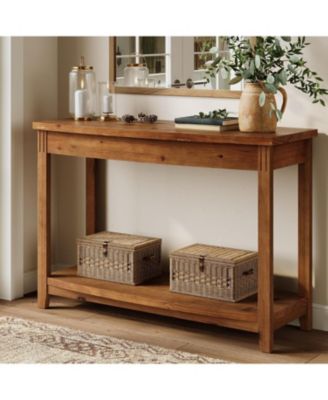 Solid Wood Console Table, 41.3" Farmhouse Entryway Table with Storage Shelf, Vintage