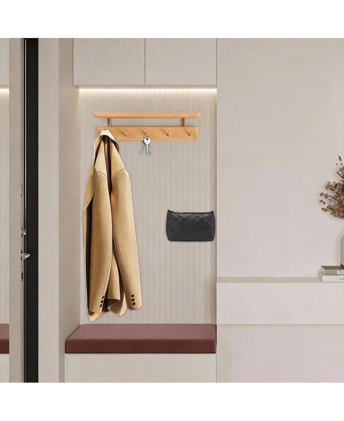 Yigii Handmade Rack with Brass Hooks for Entryways and Living Spaces