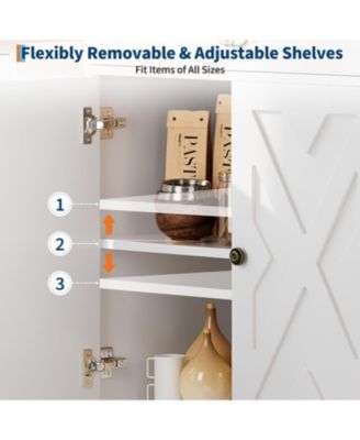 57 Inch Farmhouse Buffet Cabinet with Storage, White Sideboard with 4 Doors & 2 Drawers, Adjustable Shelves Coffee Bar Cabinet