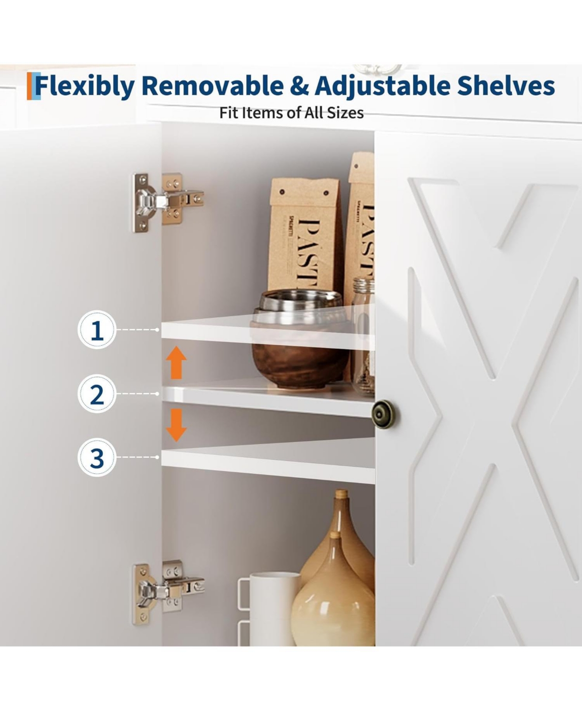 gaomon 57 Inch Farmhouse Buffet Cabinet with Storage, White Sideboard with 4 Doors & 2 Drawers, Adjustable Shelves Coffee Bar Cabinet