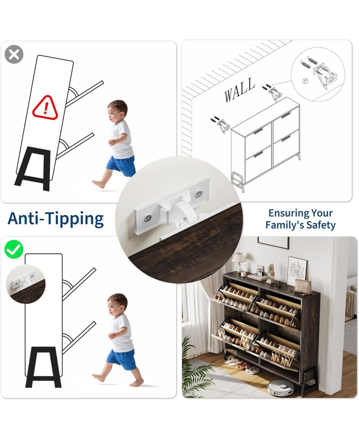 gaomon Shoe Cabinet Storage for Entryway, Narrow Shoe Organizers with 4 Flip Drawers, Freestanding with Metal Legs