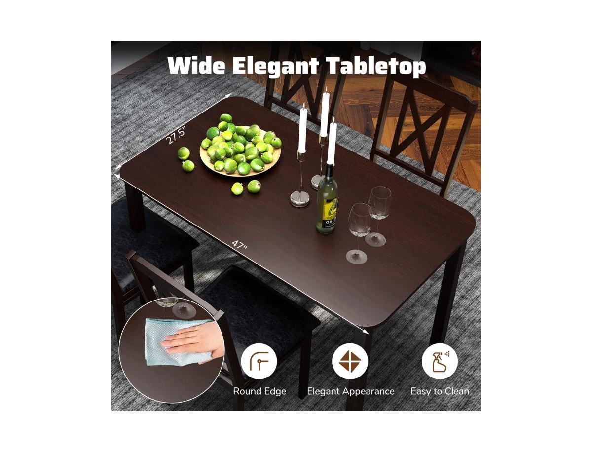 Slickblue Modern 5 Piece Dining Table Set with Wide Top and Wood Legs