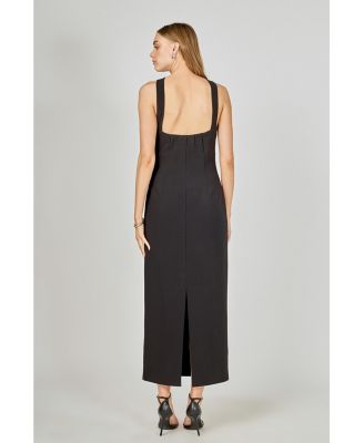 Women's Neck Detail Fitted Maxi Dress