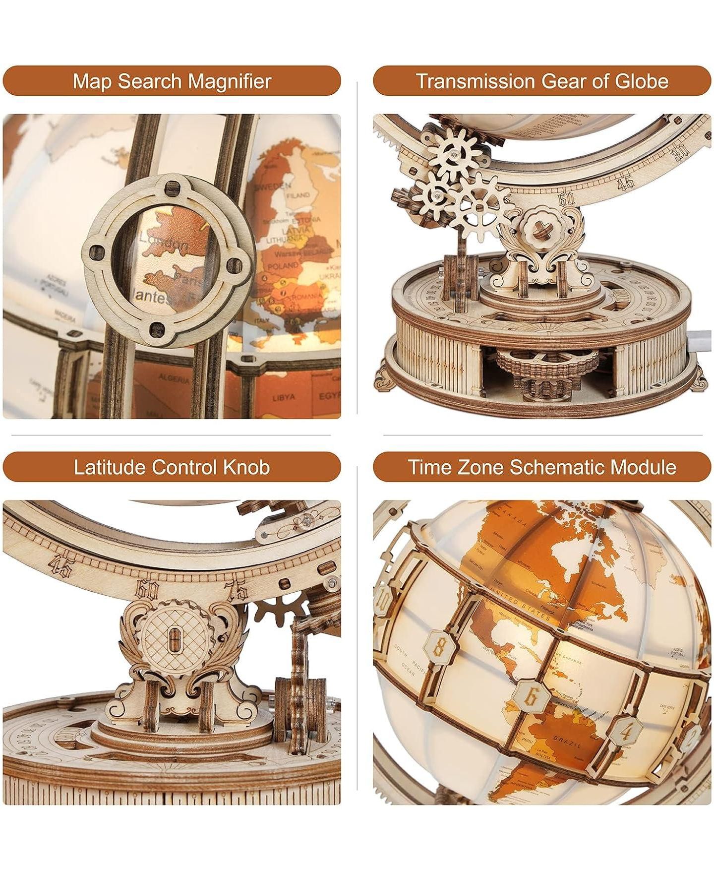 Детский пазл Robotime 3D Illuminated Wooden Globe 180-Piece Puzzle, Ages 14+ — фото 4