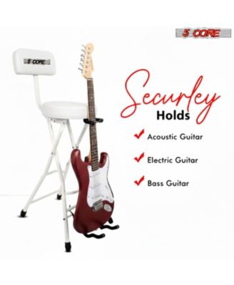 Guitar Stool 3.15" Padded Chair w Backrest Foldable Music Seat Built in Foot Rest Guitar Stand