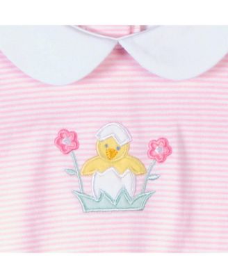 Baby Girl Stripe Knit Romper With Flowers & Chick