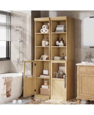70" Bathroom Storage Cabinet, Tall Narrow Storage Cabinet with Open Shelves Boards Narrow for Small Spaces, Bathroom, Laundry Room