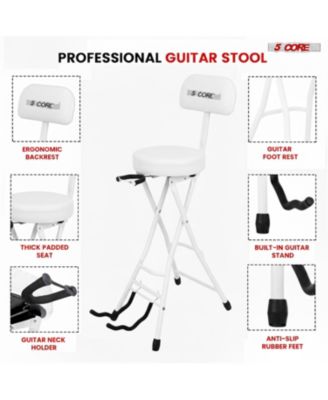 Guitar Stool 3.15" Padded Chair w Backrest Foldable Music Seat Built in Foot Rest Guitar Stand
