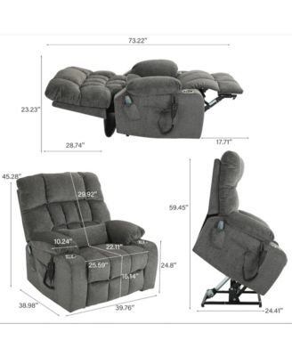 Chenille Lift Recliner with Heat and Massage, 2 Pockets, 2 Cup Holder, 2 Remote, OKIN Motor, Dark Grey