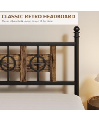 Bed Frame with Headboard and Footboard, Metal Twin Bed Frame w/Circular Design & Storage Space Under Bed, No Box Spring Required, Easy Assembly