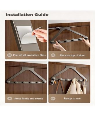 Over Door Hooks, No Drill, Silent, 6 Hooks, 10.6" Extended, Modern Matte Metal