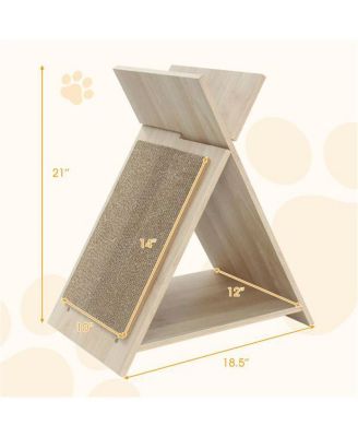 Space-Saving Cat Scratcher Lounge Combo with Tunnel, 3-in-1 Multi-Level Furniture with Scratching Surface & Wooden Perch