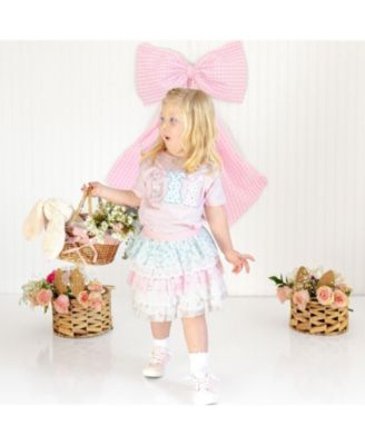 Toddler Girls Floral Bunny Patch Easter Short Sleeve T-Shirt