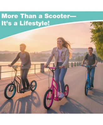 Youth Scooter with Adjustable Handlebar and 16/14-Inch Inflatable Wheels for Age 8+ Years