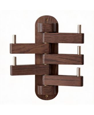 Solid Oak Swivel Coat Rack with 5 Foldable Hooks for Heavy Duty Use