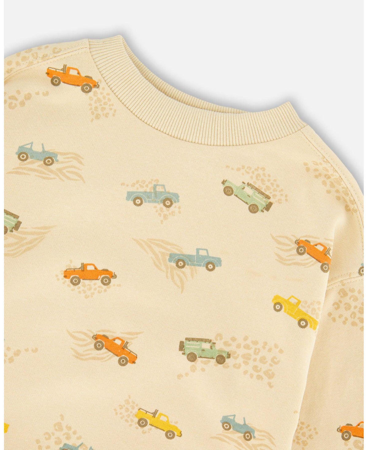 Deux par Toddler Boys French Terry Sweatshirt Beige Jeep Print