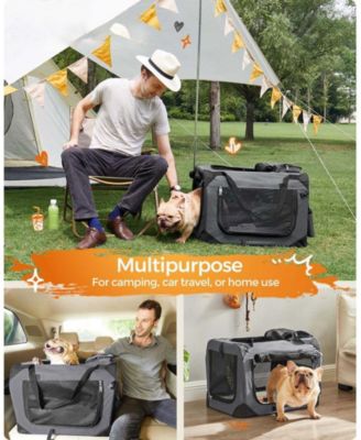 24" Steel Frame, Mesh Windows, Storage Pockets, 15–24 lb Foldable Soft Dog Crate, Portable Carrier