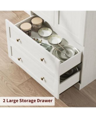 72" Tall Dome Bookcase with Drawers, 4-Tier Wooden Bookshelf Storage Cabinet with Door, Farmhouse Arched Cabinet with Storage