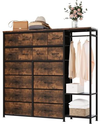Large Clothes Storage Rack 16-Drawer & 2-Tier Shelves - Space Saving Freestanding Wardrobe for Small Bedroom/Apartment | No Assembly Needed