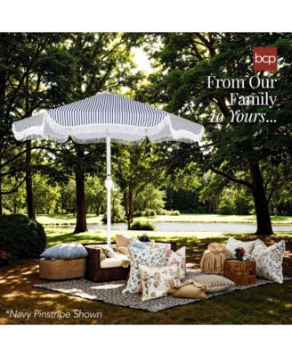 9ft Fringe Market Umbrella – Boho Patio Sunshade w/ Tilt, UPF50+, Steel Pole for Table, Pool, Deck