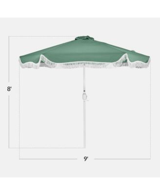 9ft Fringe Market Umbrella - Boho Patio Sunshade w/ Tilt, UPF50+, Steel Pole for Table, Pool, Deck