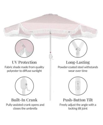 9ft Fringe Market Umbrella - Boho Patio Sunshade w/ Tilt, UPF50+, Steel Pole for Table, Pool, Deck