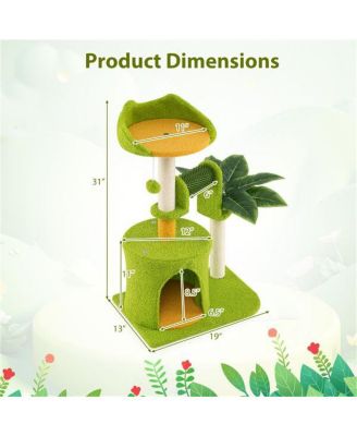 High-Weight Capacity Cat Tree (22LBS), Tropical Palm Tree Design with Built-In Self-Groomer & Scratching Posts