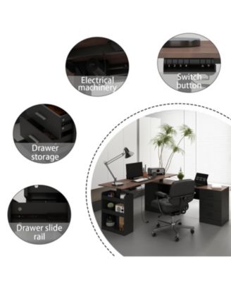63 In. Electric Standing Desk with Drawers and Shelves,Adjustable Height Desk, L-Shaped Design