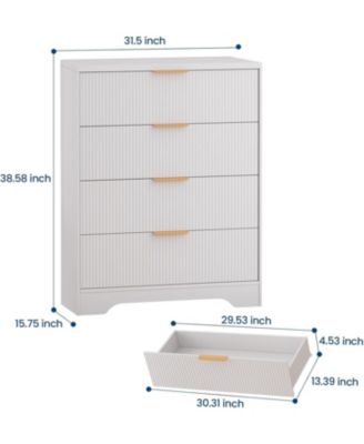 Patikuin 4 Drawer Dresser for Bedroom, Modern Chest of Drawers with Waveform Fluted Panel, Tall Wood Storage Dresser for Nursery, Hallway