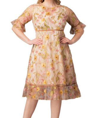 Plus Size Wildflower Embroidered Floral Mesh Cocktail Dress