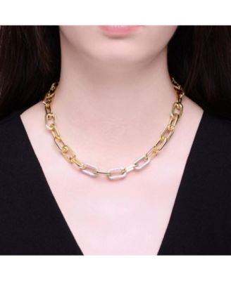 Modern Two-Tone Gold Plated Pave-set CZ Link Necklace