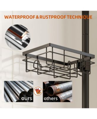 Adjustable Tension Pole Shower Caddy with 6 Rust-Resistant Corner Shelves, Towel Bar and Soap Dish