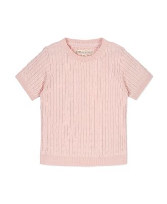 Girls Organic Short Sleeve Cable Sweater