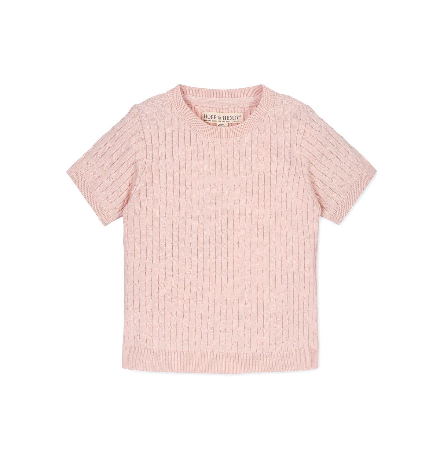 Свитер Hope & Henry Organic Short Sleeve Cable для девочек, цвет: Бледный розовый — фото 1