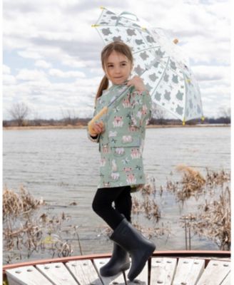 Toddler Girls Rain Jacket in Polyurethane Green Frog Print