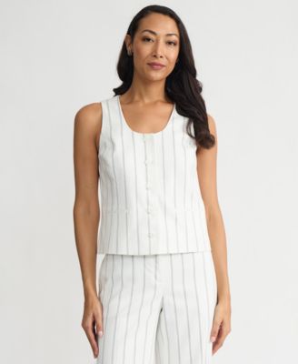 Women's Pinstripe Five-Button Sleeveless Vest