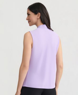 Women's Solid Sleeveless Tie-Neck Blouse, Regular & Petite