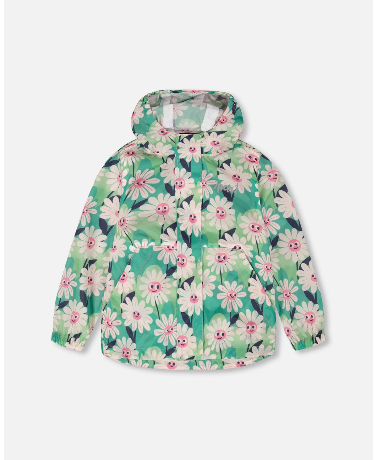 Deux par Girl Packable Windbreaker Polyester Smiling Flower Print - Child