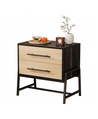 1PC Farmhouse Drawer Nightstand, Metal Legs Storage Bedside Table Sofa Side Organizer for Living Room