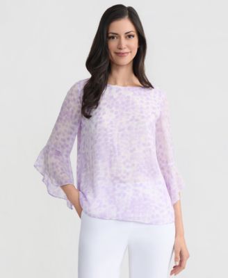 Women's Printed Ruffle-Sleeve Blouse