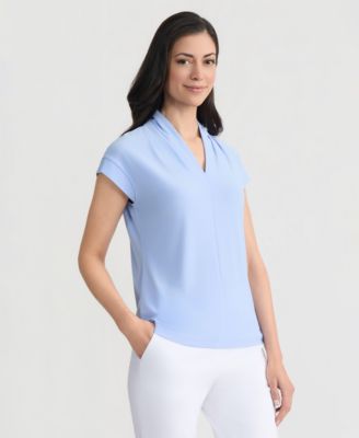 Women's Gathered-Neck Cap-Sleeve Top
