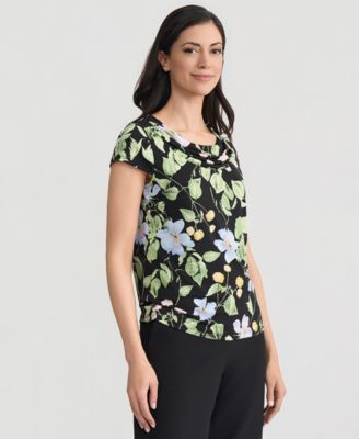 Women's Cowl-Neck Cap-Sleeve Floral Top