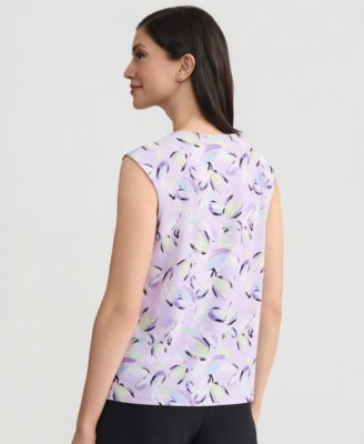 Women's Printed Keyhole-Neck Sleeveless Top